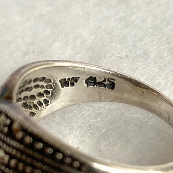 Sterling Silver 925 Art Deco Style Marcasite Asymmetric Wide Band Ring Sz 6.5 - Picture 8 of 16